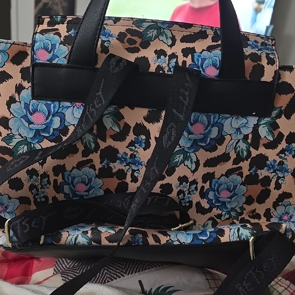 Betsey Johnson Floral Leopard Backpack - Blue and Tan GUC - Picture 6 of 16